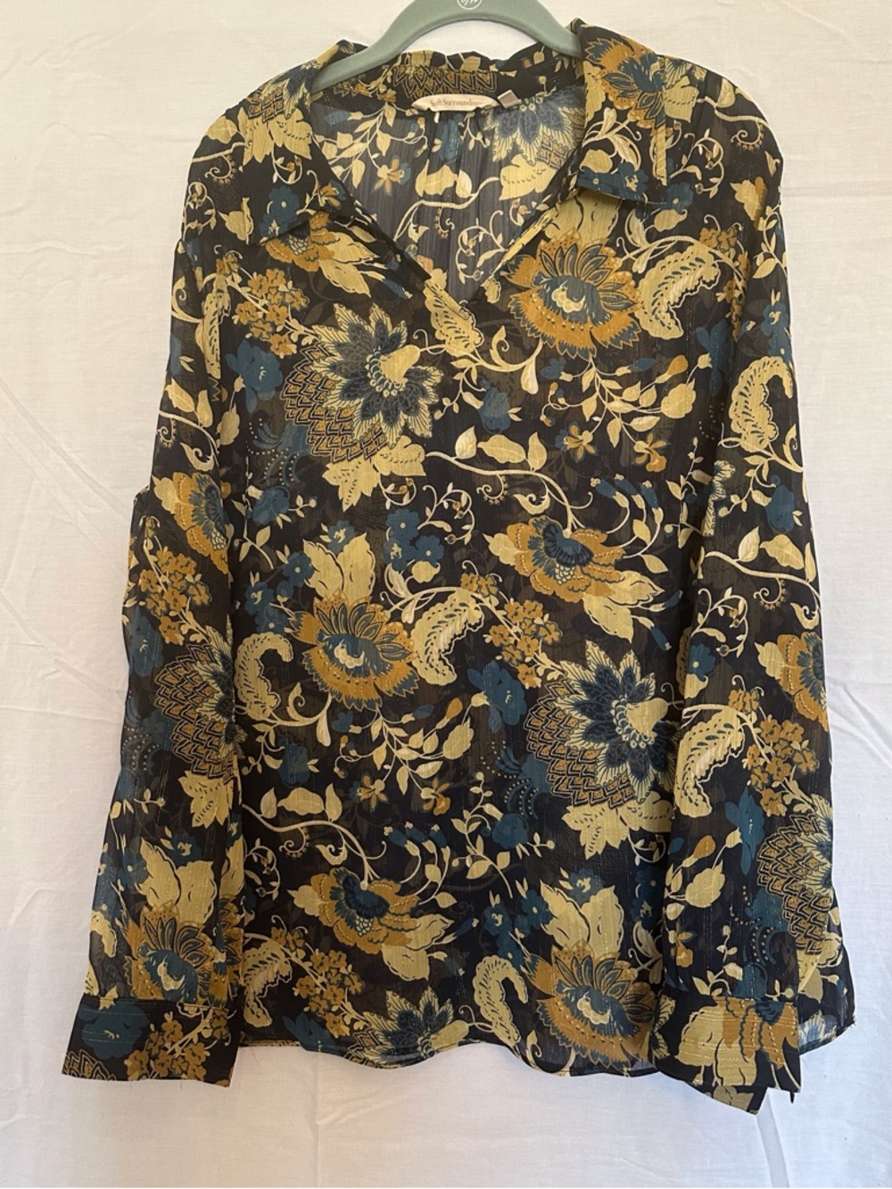 Soft Surroundings Sheer Floral V-Neck Blouse Size 1X Like New
